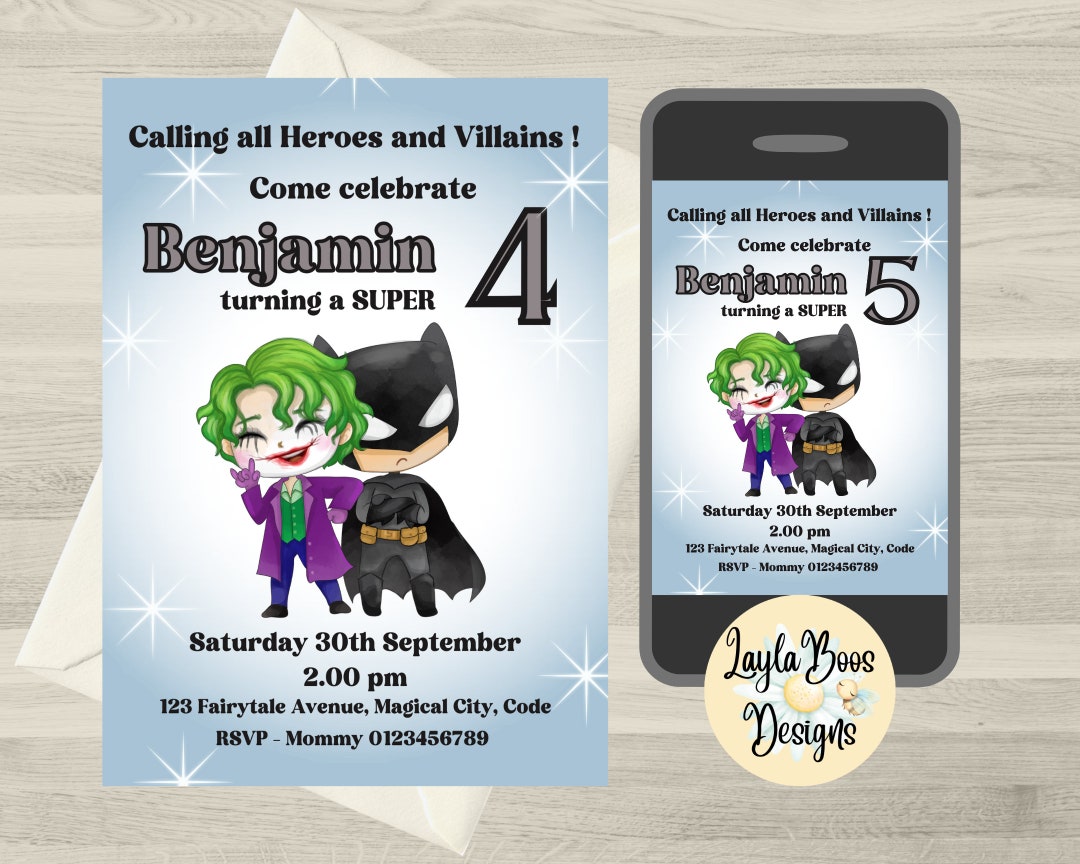 Hero and Villain Birthday Invitation, Heroes and Villains Birthday ...