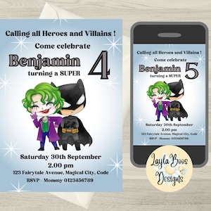 Hero and Villain Birthday Invitation, Heroes and Villains Birthday ...