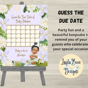 Tiana Baby Shower Game: Guess the Due Date Keepsake (Digital Download)