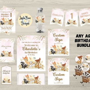 Paquete de 1er cumpleaños de Bambi para niñas, decoración de fiesta de cumpleaños de Bambi, decoración imprimible de cumpleaños de Bambi, decoración de fiesta de Bambi