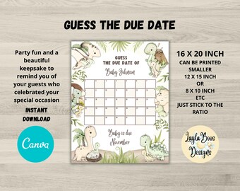Dinosaur Guess the Due Date Keepsake, Baby Shower Decor (Digital Download)