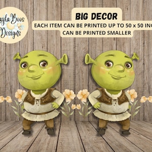 Bajkowy duży wystrój wycinany, wycięty Shrek, natychmiastowe pliki cyfrowe, wystrój Shrek, wystrój bajkowy, duży wystrój Shrek, Shrek do wydrukowania