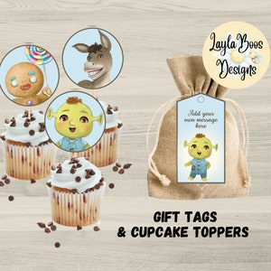Shrek Birthday Party Decor: Cupcake & Gift Tags (Digital Download)