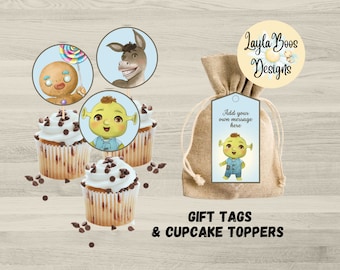 Shrek Birthday Party Decor: Cupcake & Gift Tags (Digital Download)