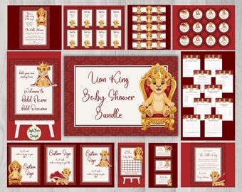 Pacchetto Baby Shower Il Re Leone, Rosso, Invito, Cartello di Benvenuto, Giochi, Decorazione, Reale (Download Digitale)
