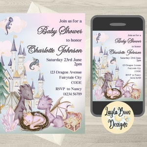 Pink Dragon Baby Shower Invitation: Editable Template (Digital Download)