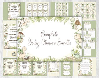 Complete Green Dinosaur Baby Shower Bundle:  Printable Templates, Digital Download