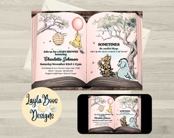 Winnie Puuh-Babyparty-Einladung: Bearbeitbares Storybook-Einladung (Digital)