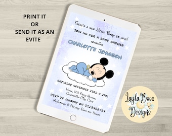 Mickey Mouse-uitnodiging voor babyshower (digitale download)
