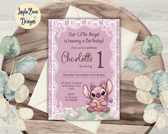 Angel Birthday Invitation: Girls, Pink, 1st, First, One, Second, Third, Any Age (Digital Template)
