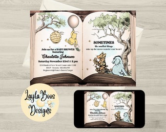 Winnie the Pooh Baby Shower Invitation: Storybook Theme (Digital Invite)