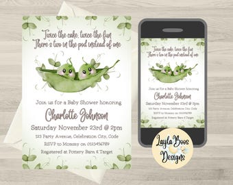 Twins Baby Shower Invitation: Peas in a Pod Theme (Digital Template