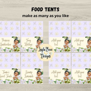 Tiana Party Decor, Tiana Tent labels, Tiana Birthday, Princess Food Tent Labels, Tiana Food Tent Labels