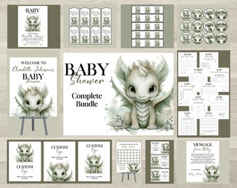 Sage Green Dragon Baby Shower Bundle (Digital Download)