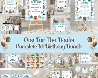 Pacchetto per il primo compleanno a tema personaggi delle fiabe, modelli per feste "One For The Books" per bambini (download digitale)