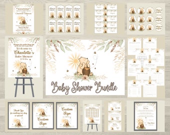 Vintage Winnie the Pooh Baby Shower Invitation Bundle (Digital Templates)