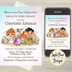 Flintstones Baby Shower Invitation: Pebbles & Dino (Digital Template)