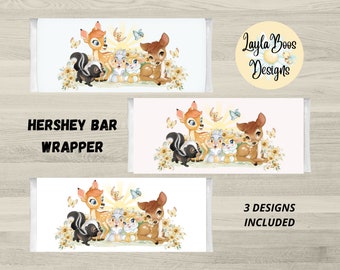 Carta per barretta Hershey Bambi: decorazione modificabile per baby shower (download digitale)