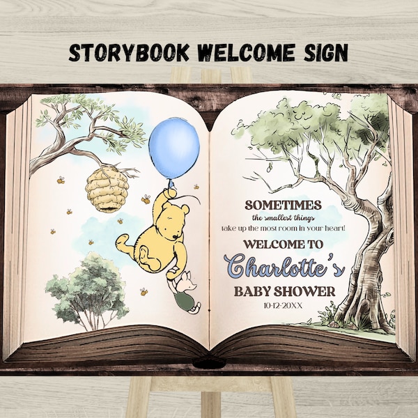 Boys Winnie The Pooh Storybook Welcome Sign, Classic Winnie Welcome Sign, Winnie Baby Shower Welcome