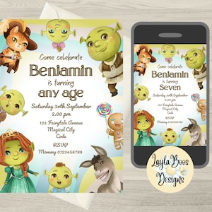 Groovy Shrek Birthday Invitation, Shrek Printable Invitation, Retro Shrek Mobile Text Invite, Fairytale Shrek Family Invitation