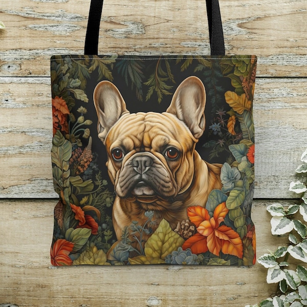 French Bulldog Tote Bag - William Morris Inspired Shoulder Tote, Frenchie Handbag, Caninecore, Tote Bag for Picnics, Dog Obsessed |0858