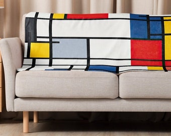 Piet Mondrian Inspired Blanket # 6/8 for Cozy Netflix Nights on Couch, Artful Trendy Quilt for Original Comfort | 3 Sizes