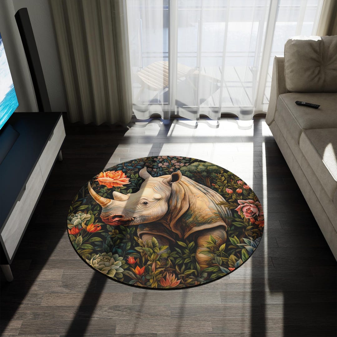 Rhino Rug Rhinoceros Rug - William Morris Inspired Rhino Floor Covering ...