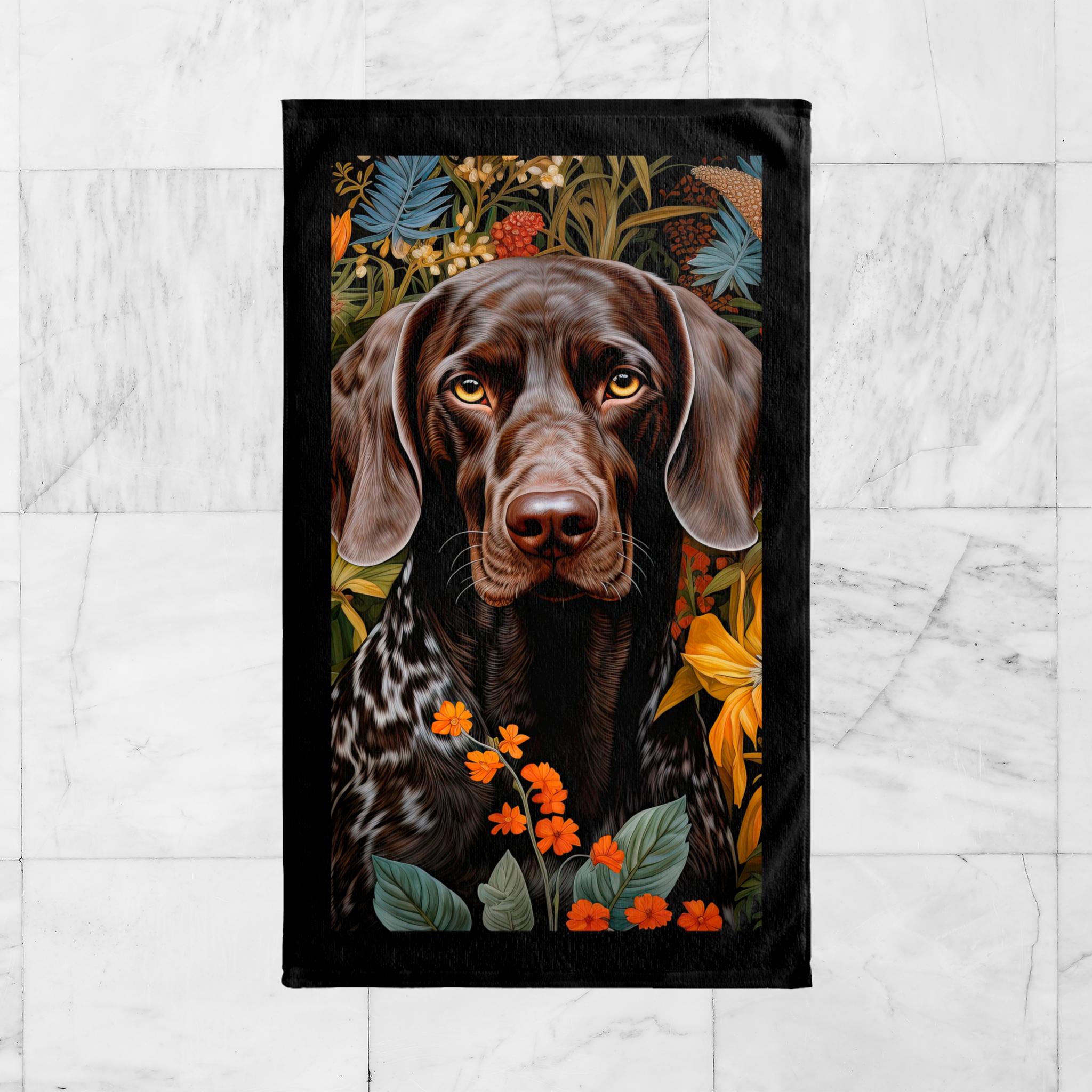 German Shorthaired Pointer Bath, Face, Hand Towel, William Morris Inspired GSP, Boho Naturecore, Rustic Fairyc Dog Lover Gift #0316 WMABTW