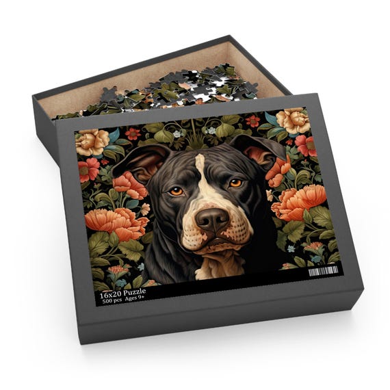 American Pit Bull Terrier Jigsaw Puzzle, William Morris Inspired - Main Image