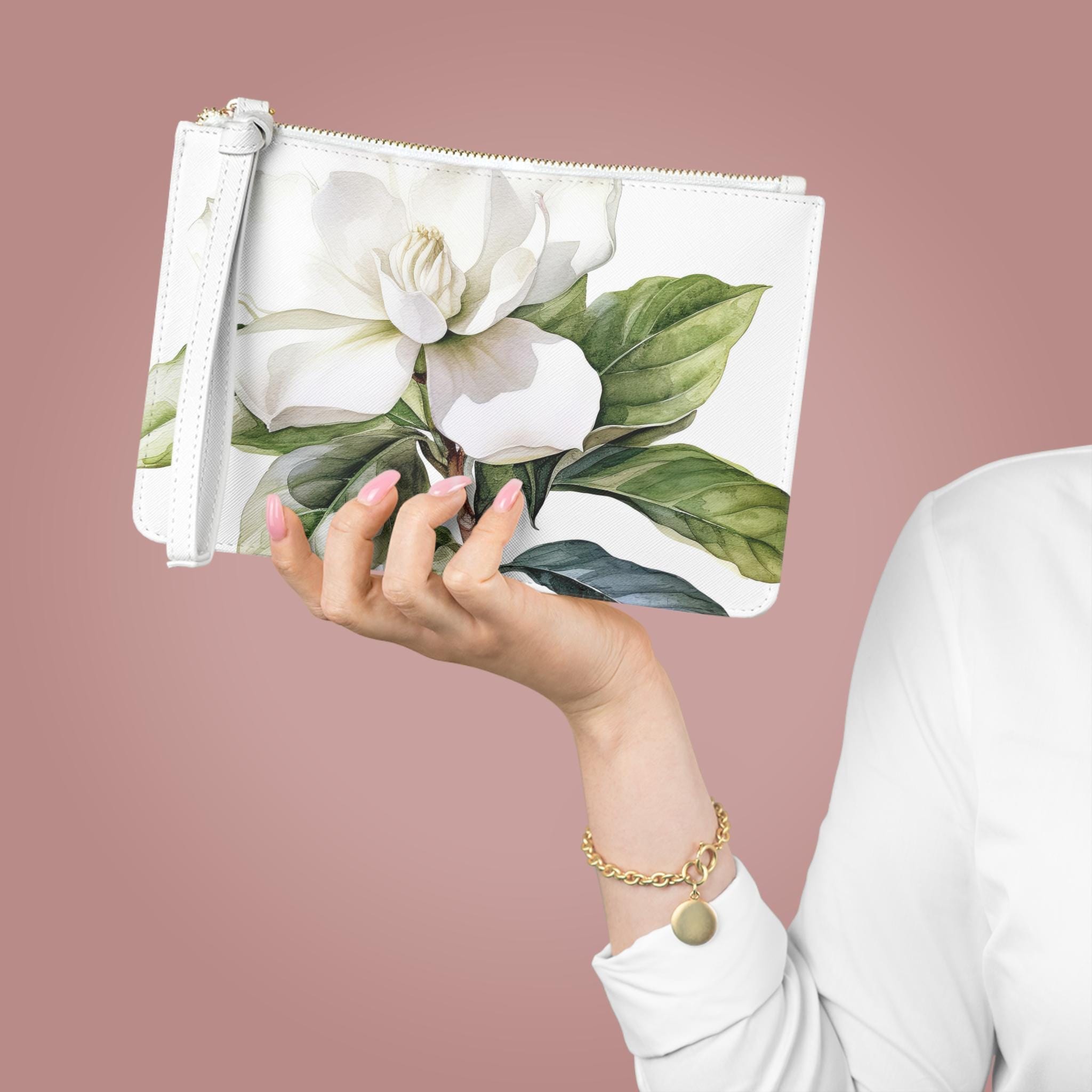 Gardenia Clutch Purse, Cape Jasmine Handbag, White Botanical Art