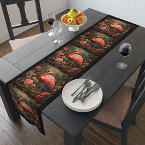 Flamingo Table Runner, William Morris Inspired Pink Flamingo, Exotic Bloomcore Table Setting, Victorian, Artsy Animal Totem #0143 WMATRN