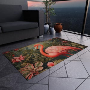 Flamingo Rug - William Morris Inspired Floorcloth, Mid Century Modern ...