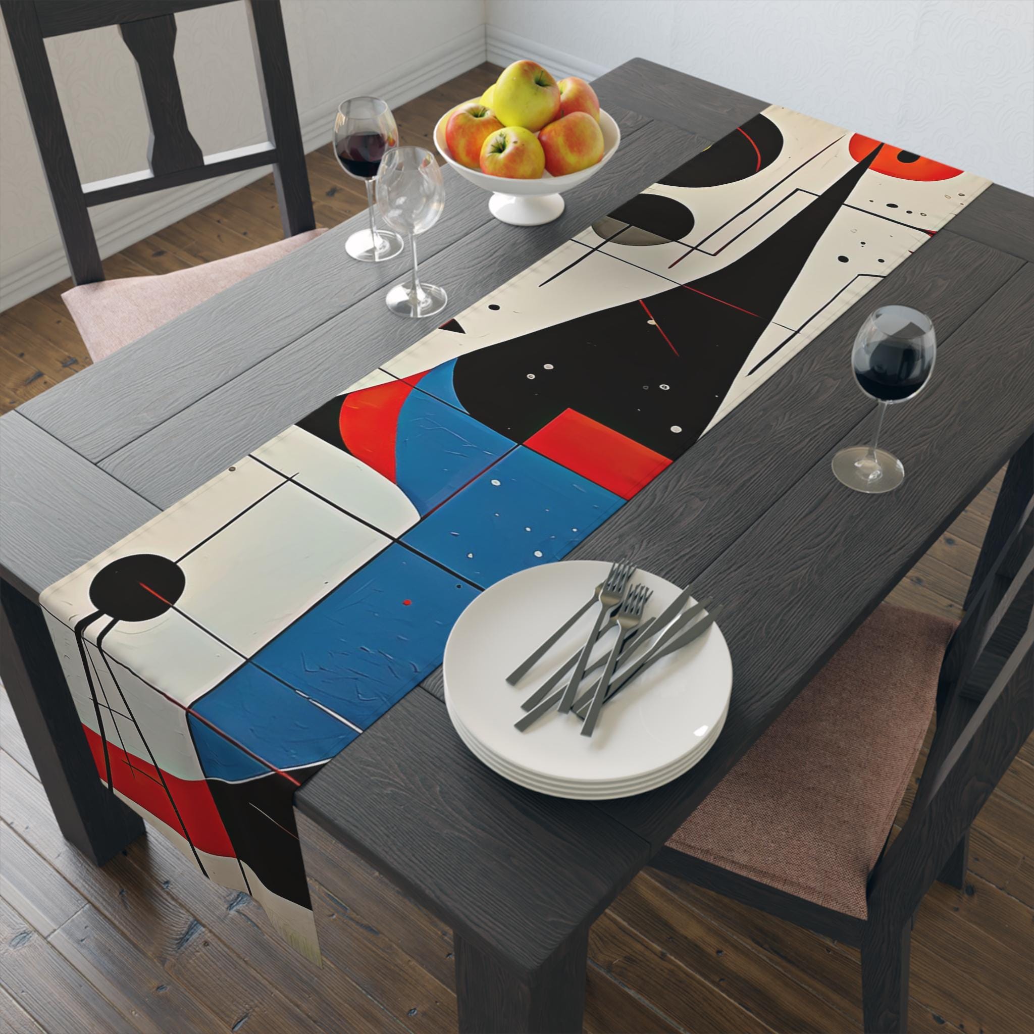 Surrealism Table Runner Inspired by Joan Miro, Abstract Art Dining