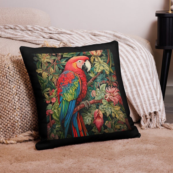 Parrot Pillow - Communication & Beauty, William Morris, Macaw Cushion, Wild Bird, Bloomcore Cockatoo, Budgerigar Lovers - INSERT INCLUDED