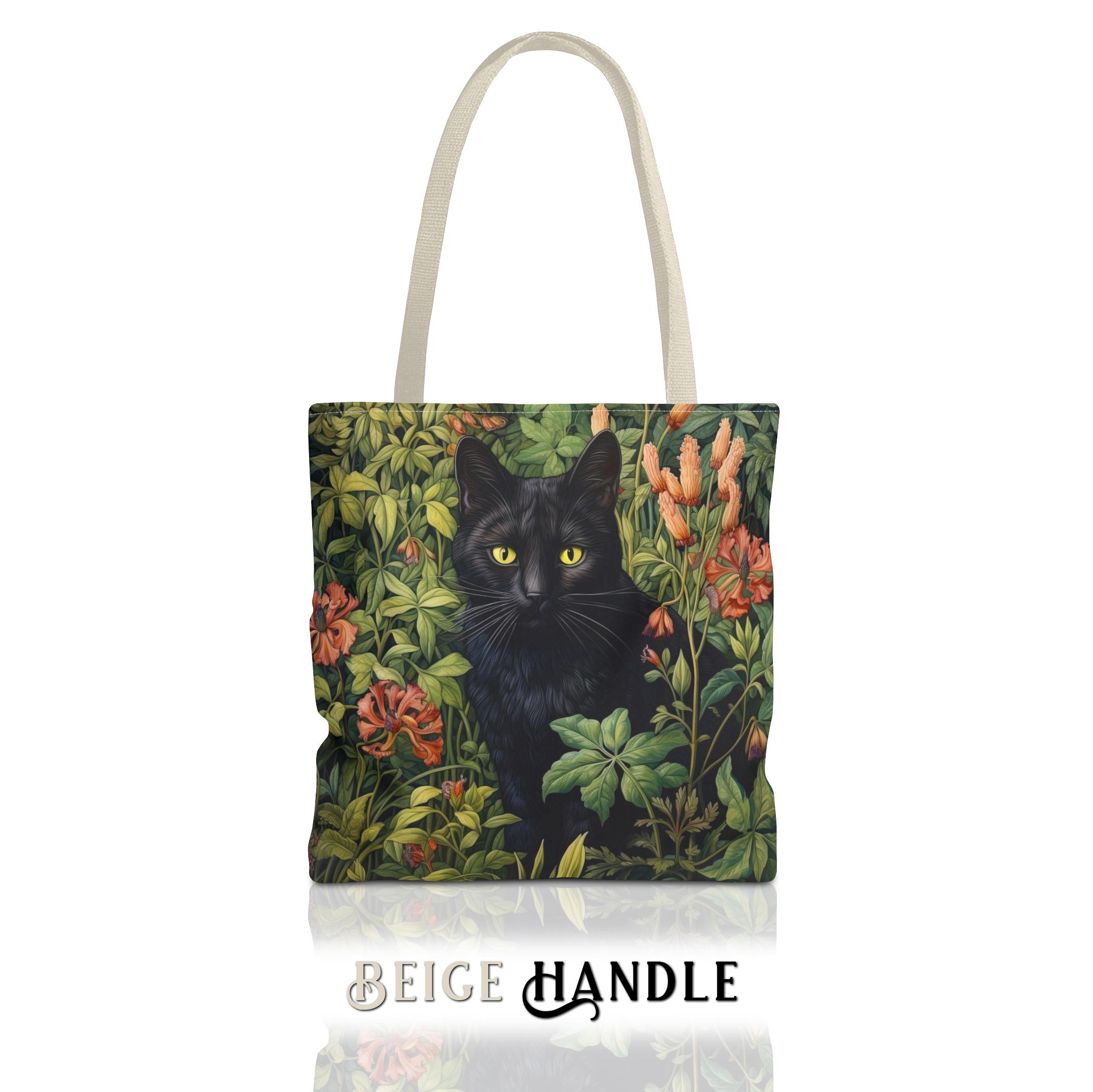 Black Cat Tote Bag - William Morris Inspired Shoulder Tote