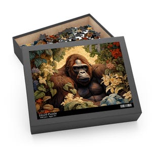 Gorilla Jigsaw Puzzle, William Morris Inspired Silverback, Jungle Wildlife Game, Enchanted Woodland Toy, Power Animal #0158 WMAPZZ
