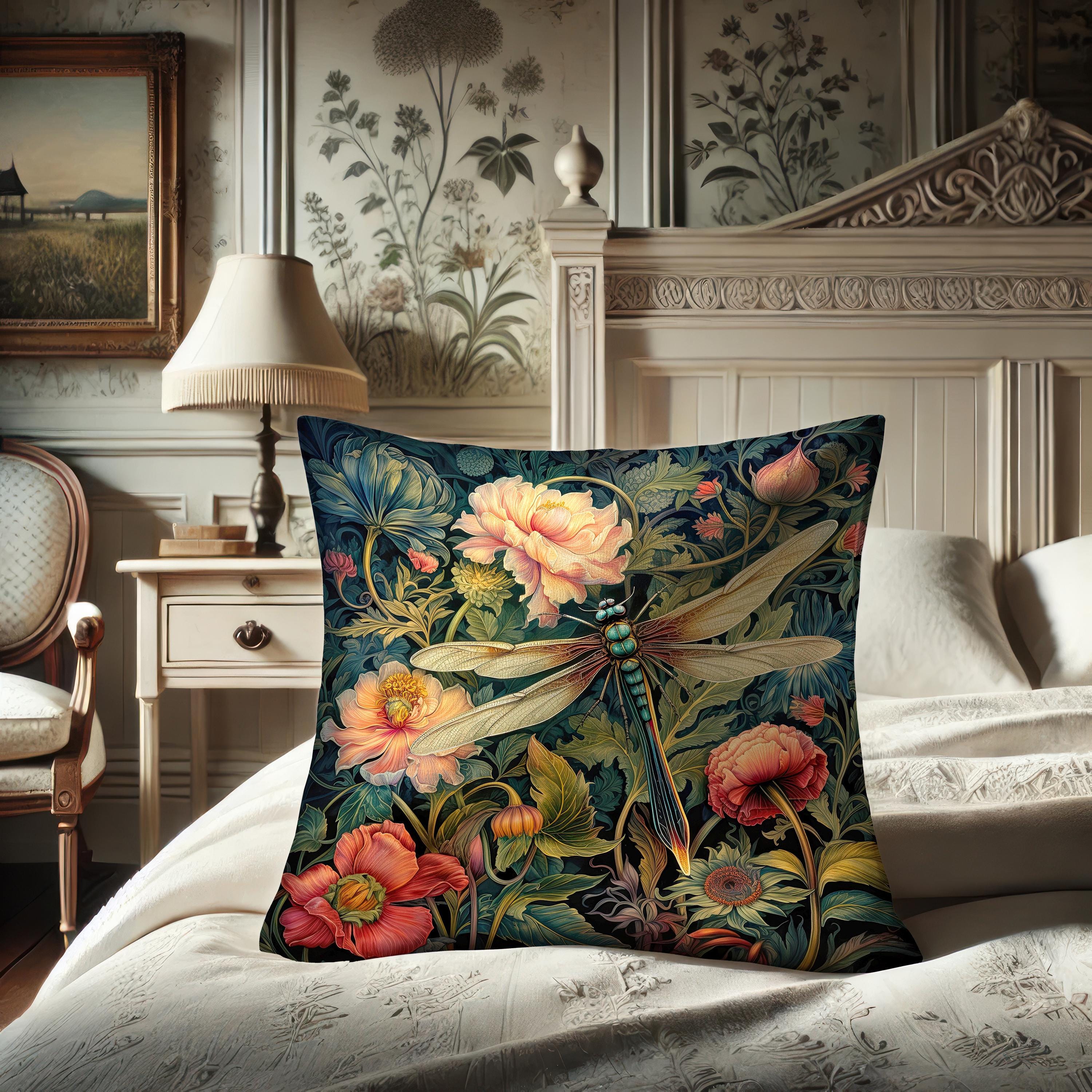 Dragonfly Pillow, William Morris Inspired, Gothic Fairycore Cushion, Alluring Victorian, Weird Accent, Power Animal #0174 WMAPLW