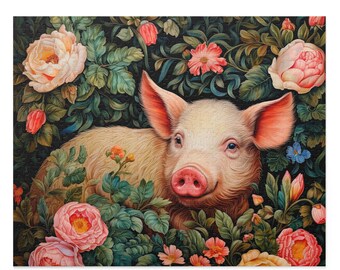 Pig Jigsaw Puzzle, William Morris Inspired Hog, Bloomcore Boar