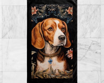 Beagle Bath, Face, Hand Towel, William Morris Inspired, Bohemian Naturecore, Rustic Cottagecore, Enchanted Forest Style #0289 WMABTW
