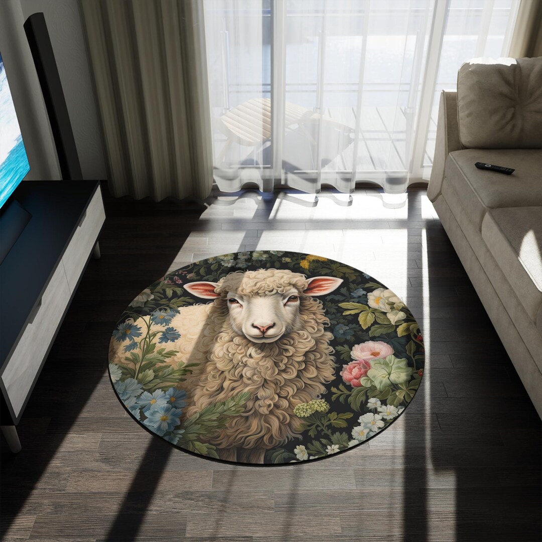 Whimpsy Rug Sheep Sheep Rug - William Morris Inspired Lamb Mat, 19th Century Power Animal ...