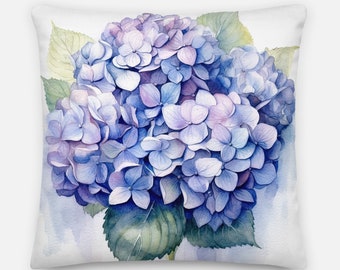Hortensia #3 Floral illustrated cushion with rusticcore flair for sofa accent | Hydrangea Arborescens pillow | 2 Size, PADDING INCLUDED