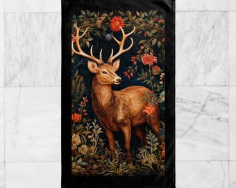 Deer Bath, Face, Hand Towel, William Morris Inspired Buck Doe Fawn, Quirky Romantic, Fairy Rusticcore, Naturalistic Woodland #0107 WMABTW