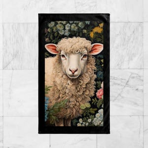 Sheep Bath, Face, Hand Towel, William Morris Inspired Ewe Lamb, Fairycore Nature, Rustic Bohemian, Bloomcore Decor Idea #0200 WMABTW