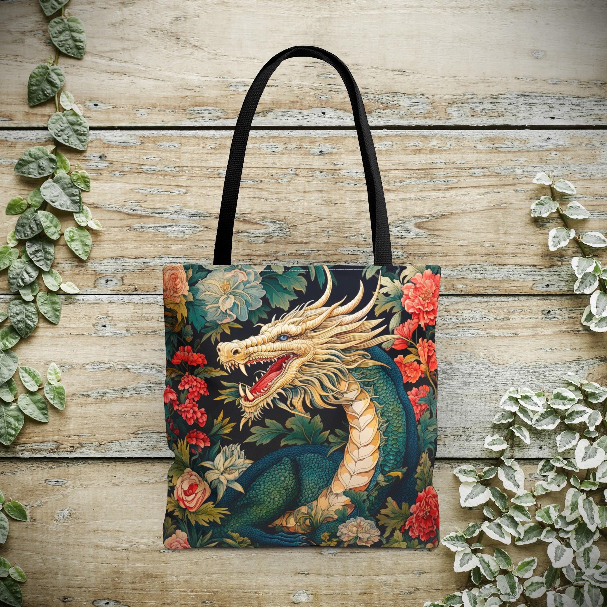 Dragon Tote Bag - William Morris Inspired Shoulder Tote, Fairycore