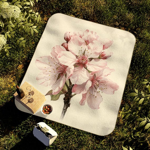 Pink Cherry Blossom Picnic Blanket, Sakura Beach Blanket
