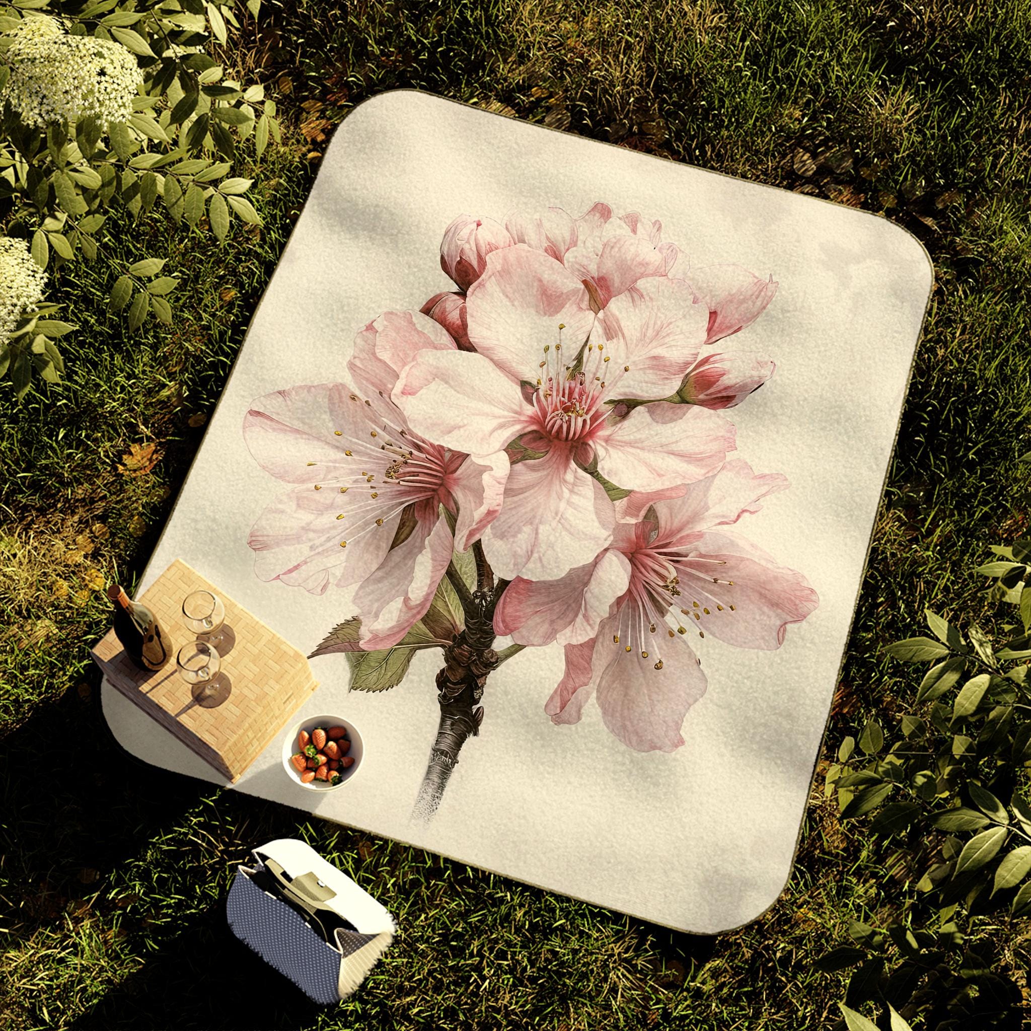 Pink Cherry Blossom Picnic Blanket, Sakura Beach Blanket