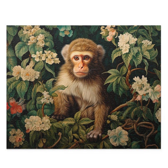 Monkey Jigsaw Puzzle, William Morris Inspired Chimpanzee, Jungle