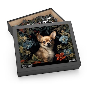 Chihuahua Jigsaw Puzzle, William Morris Inspired Chi Dog, Victorian Tiny Chi Chi Mexican Dog Game, Countrycore Power Animal #0296 WMAPZZ