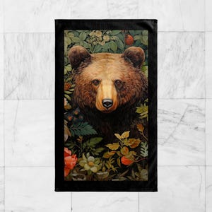 Bear Bath, Face, Hand Towel, William Morris Inspired Brown Grizzly, Dreamlike Rustic, Fairycore Enchanted, Nature Decor Idea #0189 WMABTW
