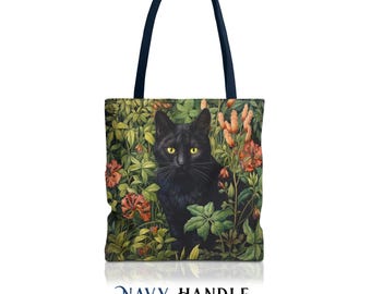 Black Cat Tote Bag - William Morris Inspired Shoulder Tote